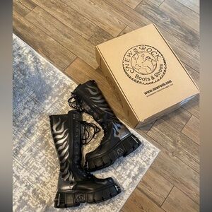 New Rock Black Metallic Flame Platform m-350-c1 Combat Boots